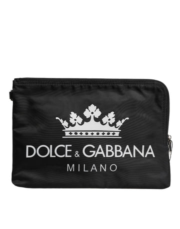 Black DG Milano Print Nylon Pouch Clutch Bag