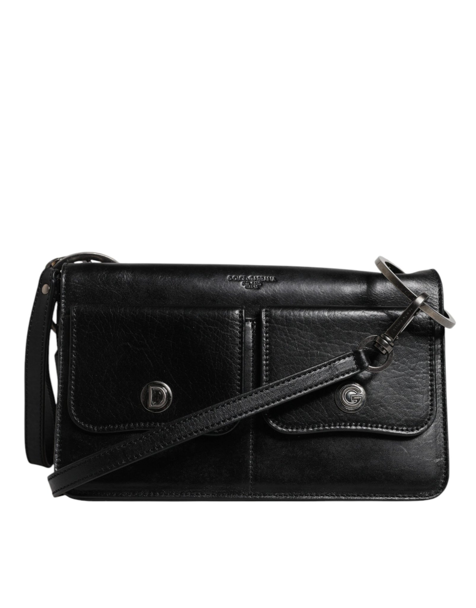 Black Leather Logo Purse Shoulder Crossbody Bag