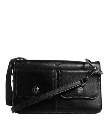 Black Leather Logo Purse Shoulder Crossbody Bag