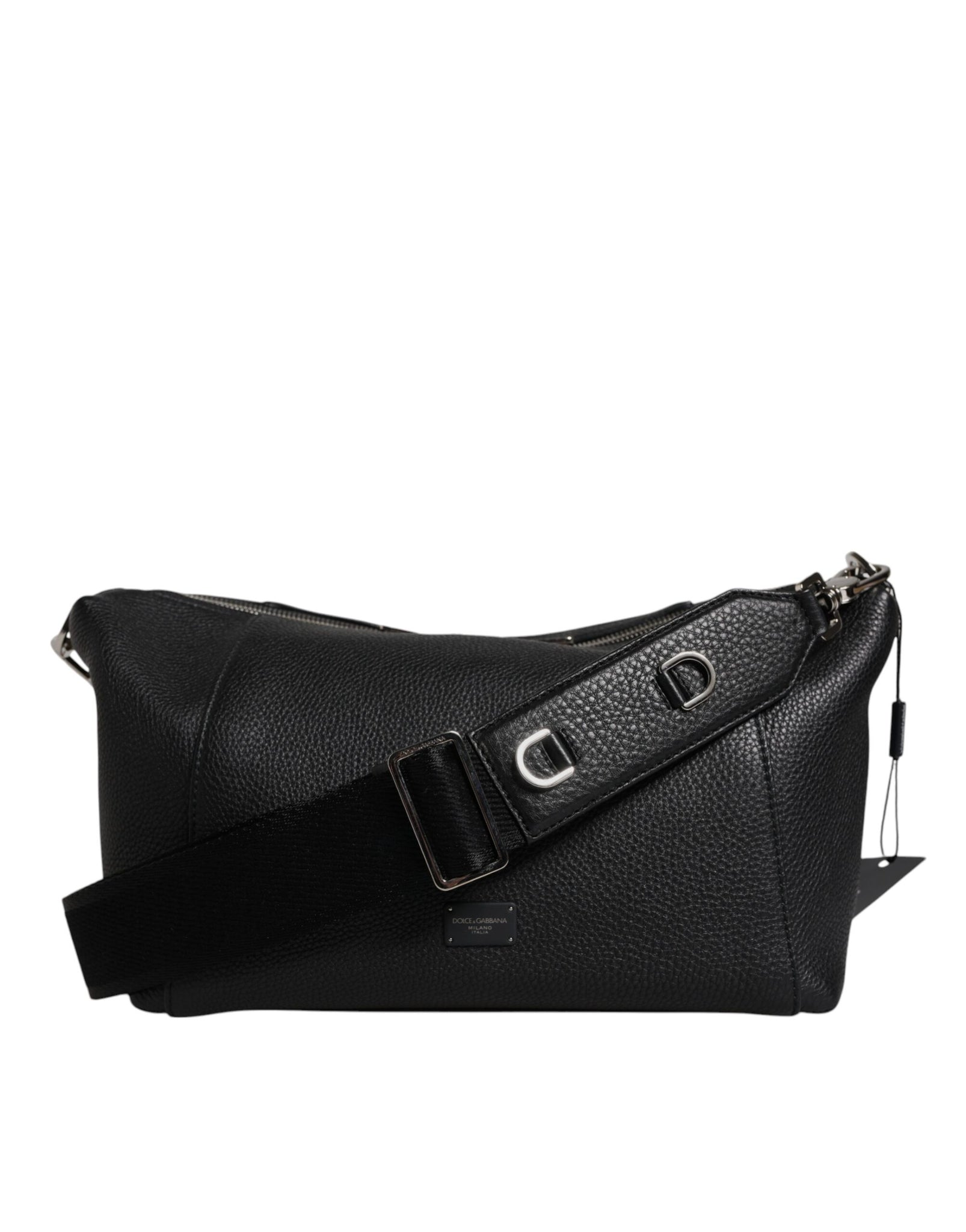 Black Leather Logo Plaque Shoulder Crossbody Bag