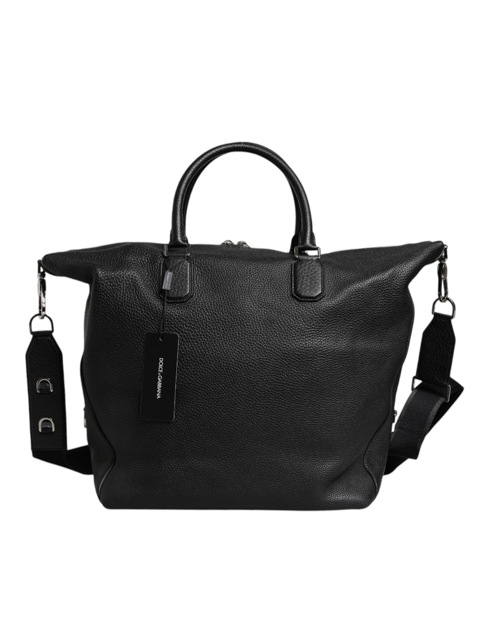 Black Calfskin Leather Hand Shoulder Duffle Bag