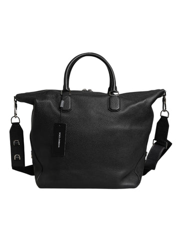 Black Calfskin Leather Hand Shoulder Duffle Bag