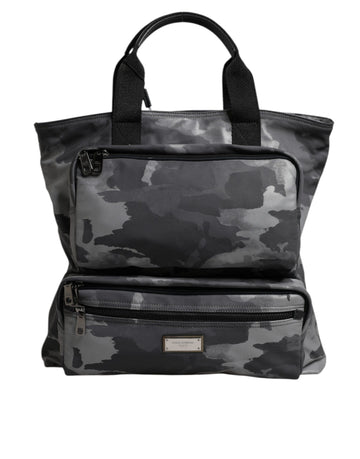 Gray Camo Cotton Multiple Compartments Tote Bag