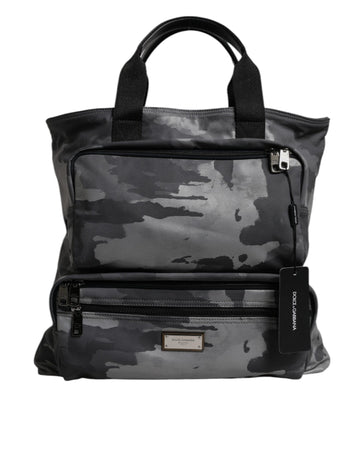 Gray Camo Cotton Multiple Compartments Tote Bag
