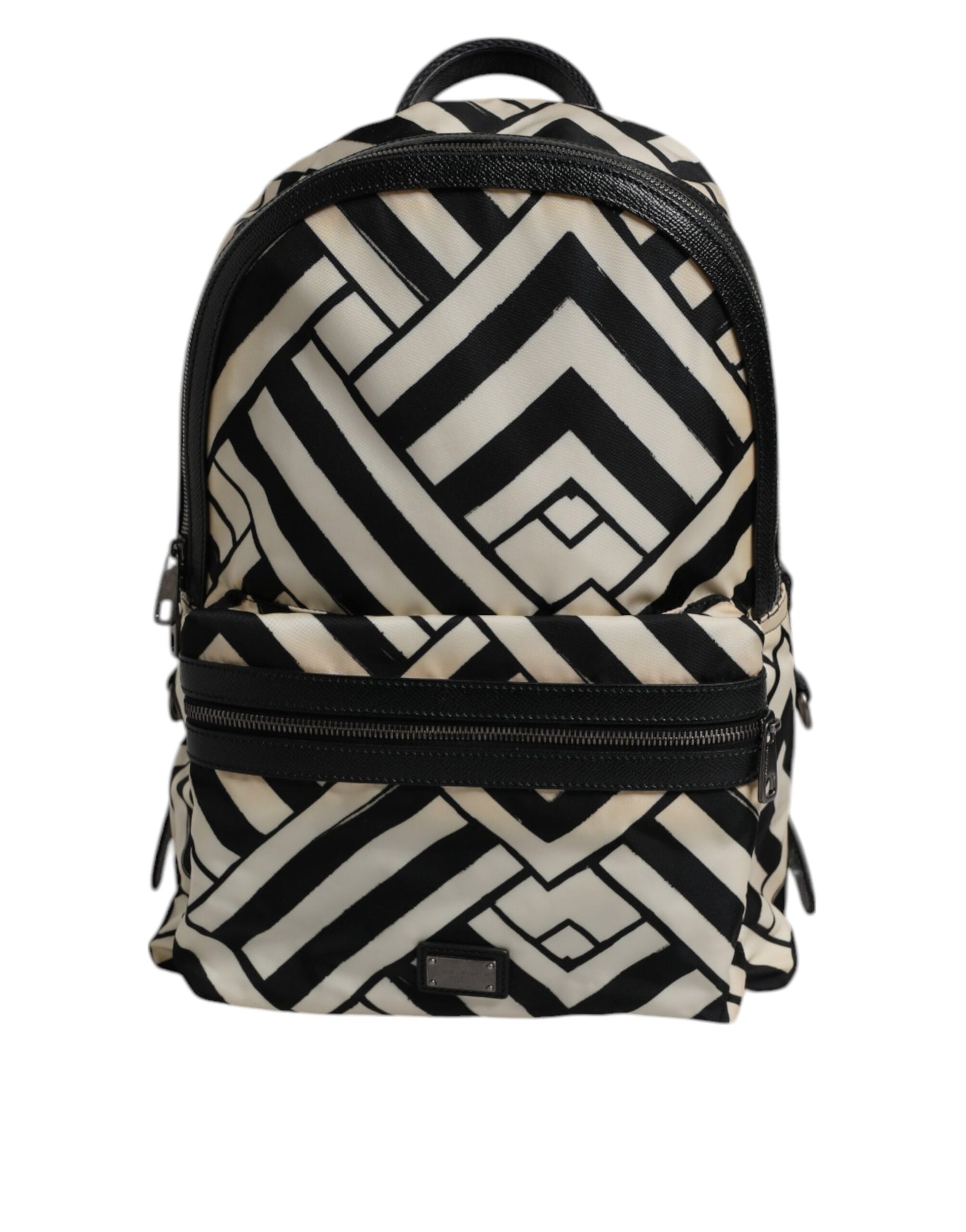 Black White Nylon Leather Travel Back Pack Bag