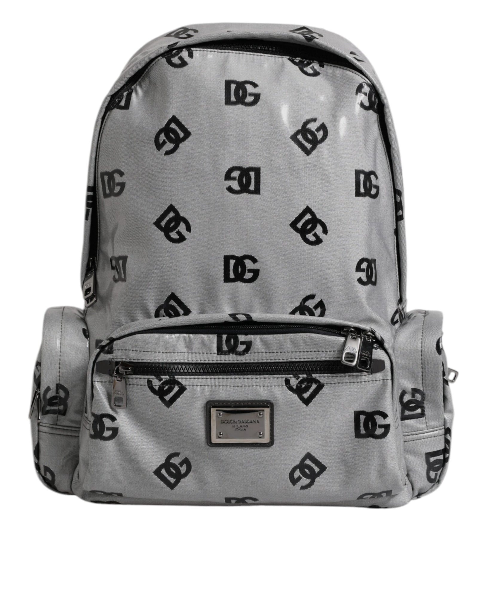 Polyester Gray Black DG Logo Plaque Backpack Bag