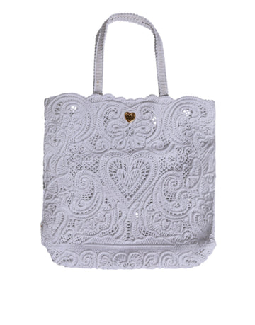 White Cordonetto Lace Beatrice Tote Shopping Bag
