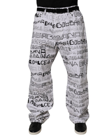 White Logo Print Straight Men Denim Jeans