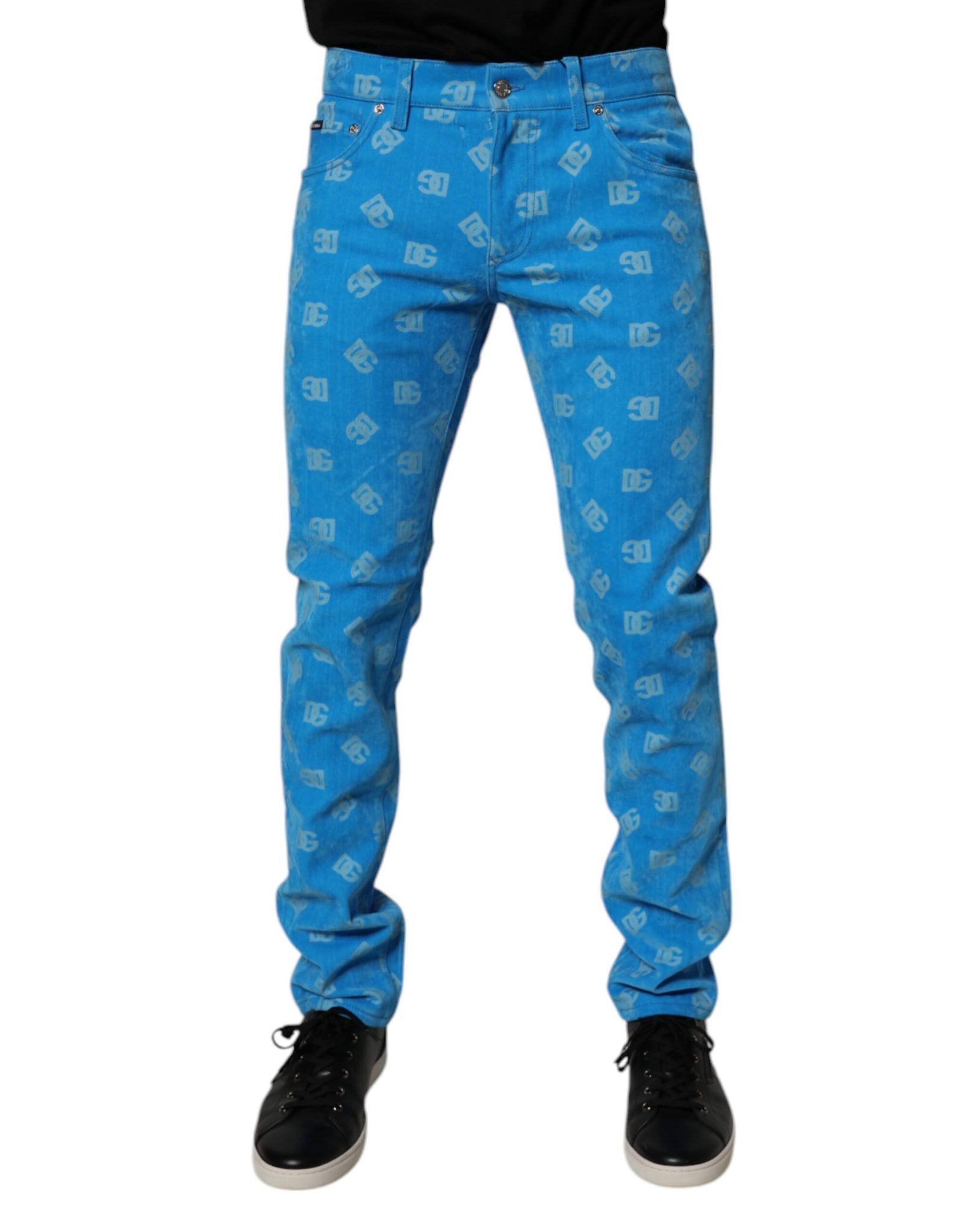 Blue Logo Monogram Cotton Skinny Denim Jeans