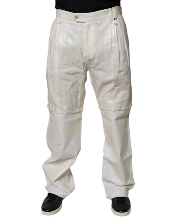 White Linen Mid Waist Straight Men Denim Jeans