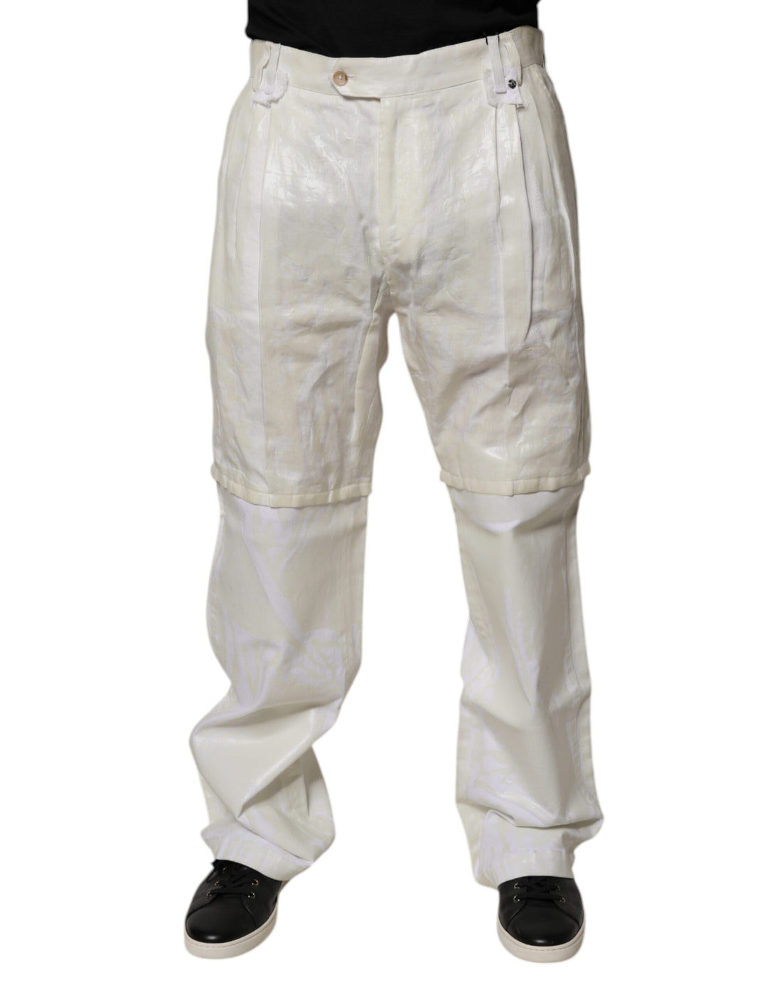 White Linen Mid Waist Straight Men Denim Jeans