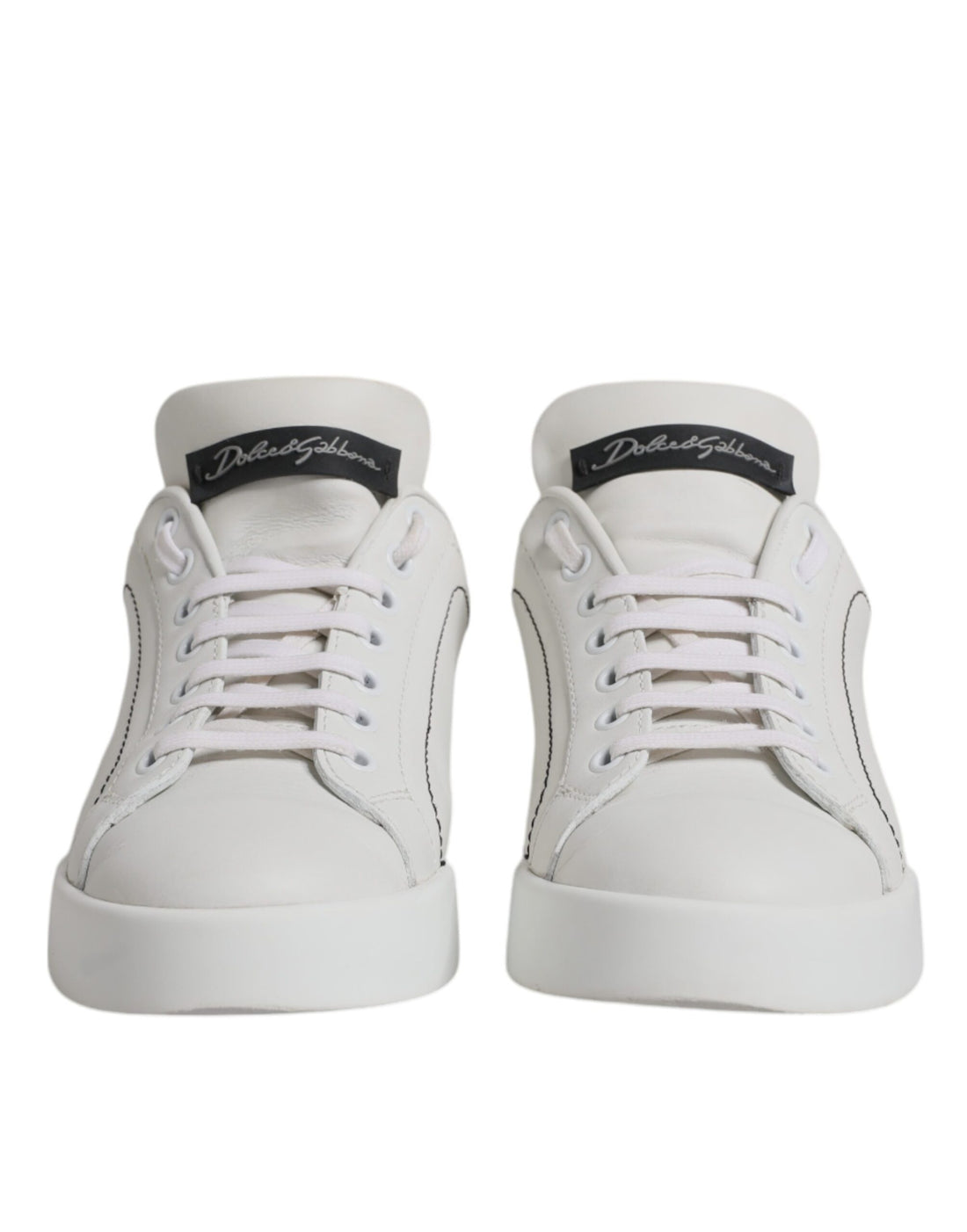 White Black Leather Low Top Sneakers Shoes