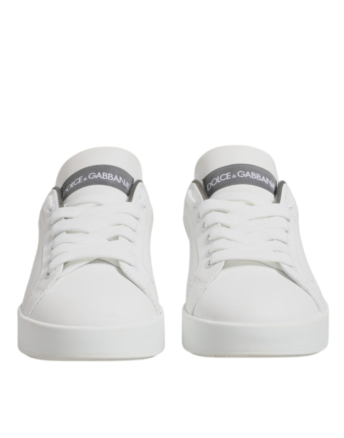 White Gray Leather Low Top Sneakers Shoes