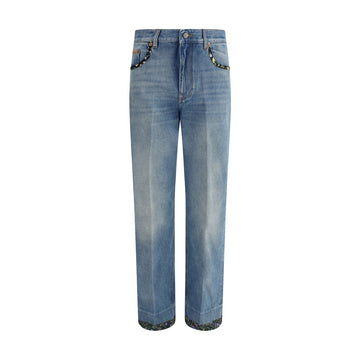 Blue Cotton Straight-Leg Jeans