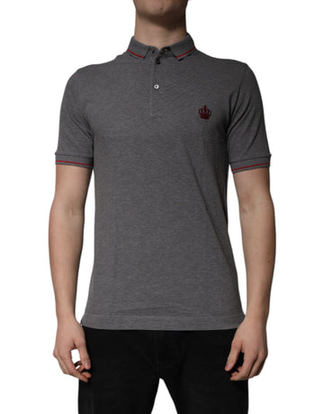 Gray Cotton Crown Collared Polo T-shirt