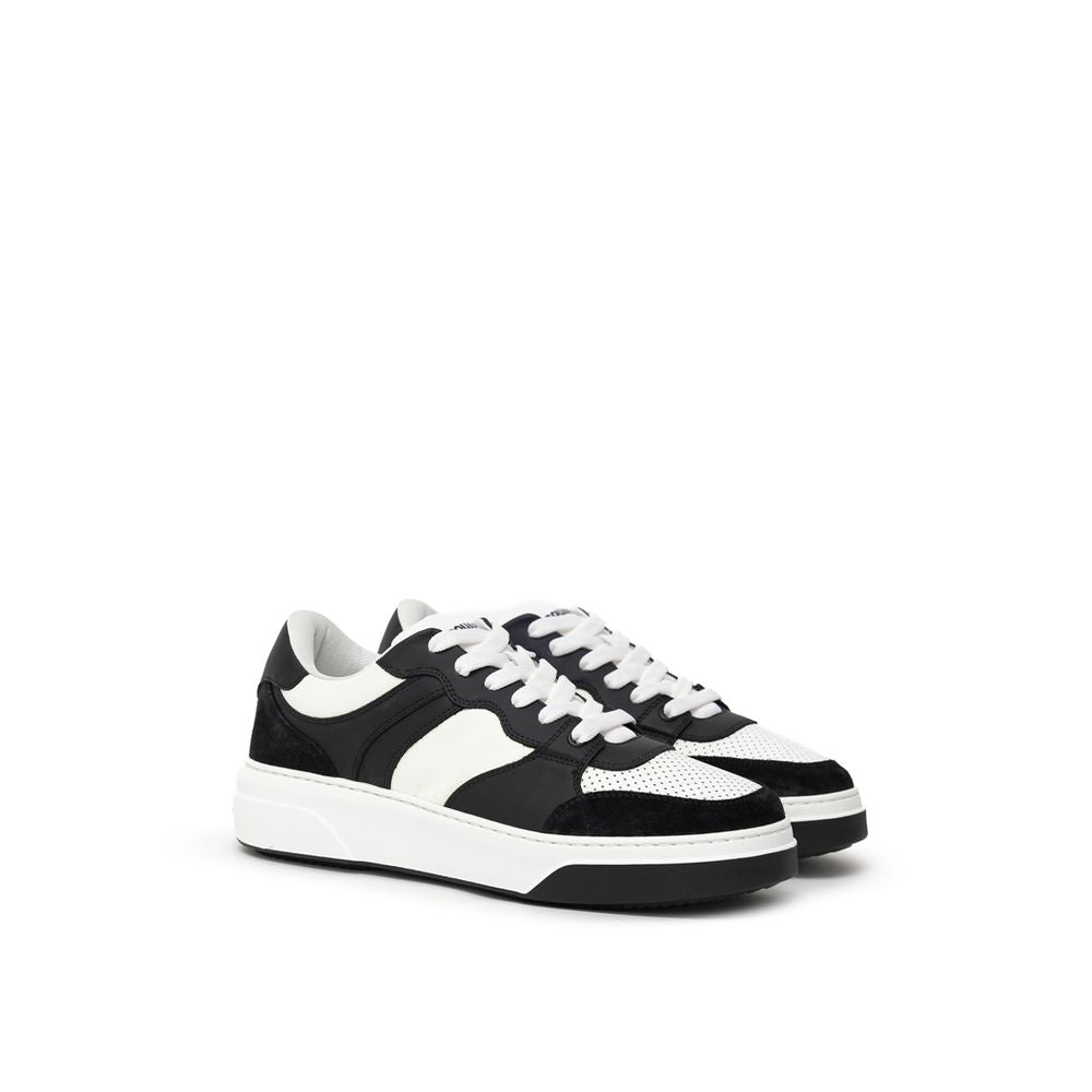 Black And White Leather Athletic Sneakers