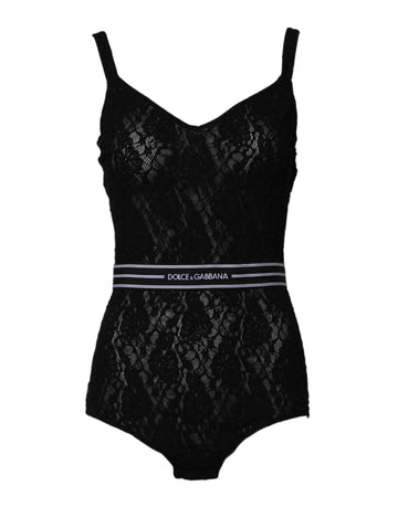 Black Lace Branded Elastic Lingerie Bodysuit Underwear