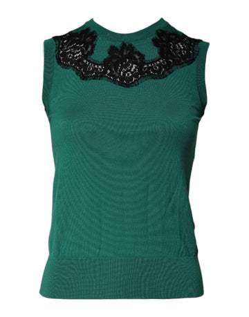 Green Wool Lace Detail Sleeveless Tank Top