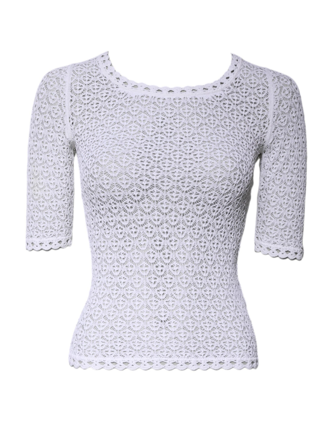 White Viscose Short Sleeve Crochet Top