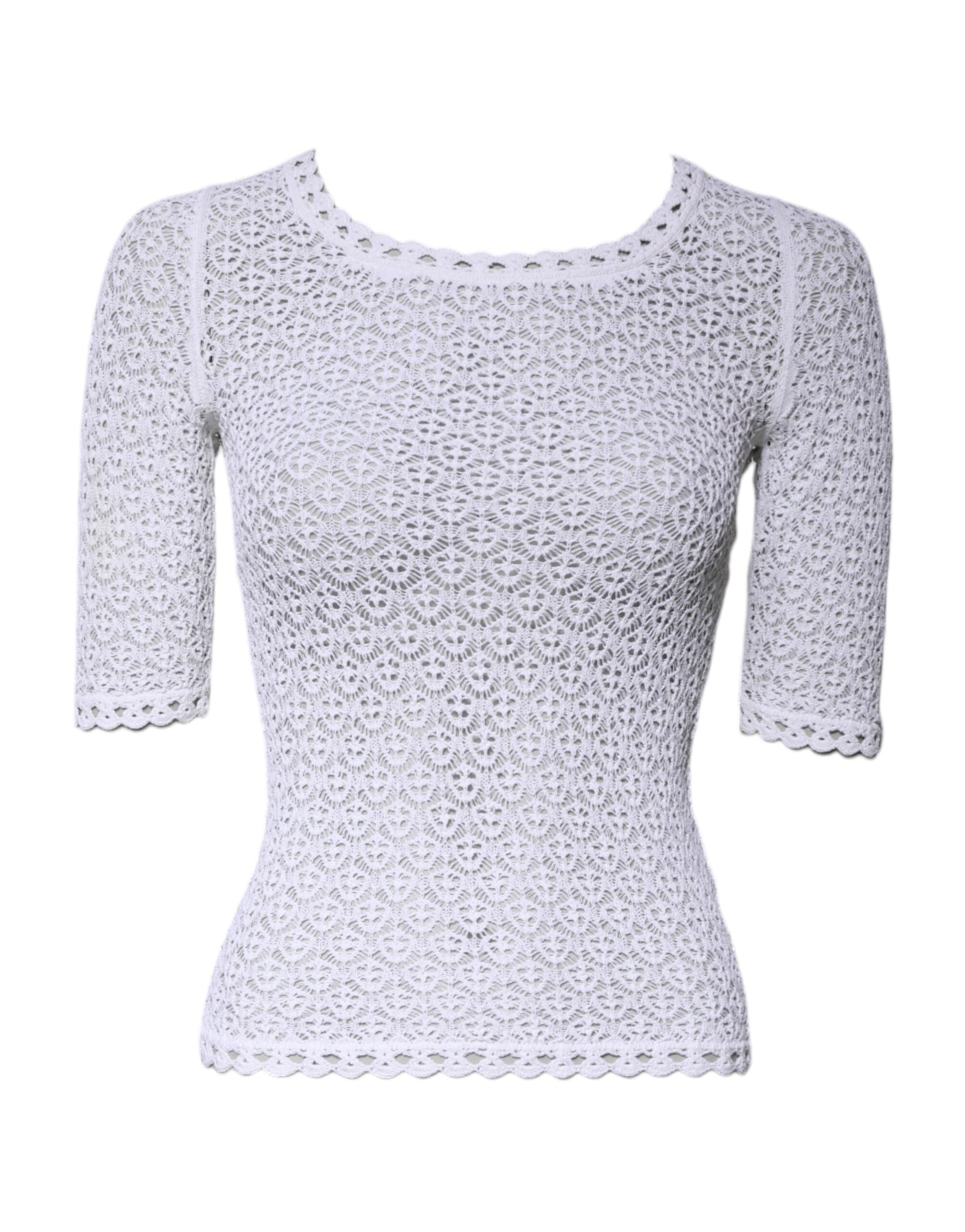 White Viscose Short Sleeve Crochet Top