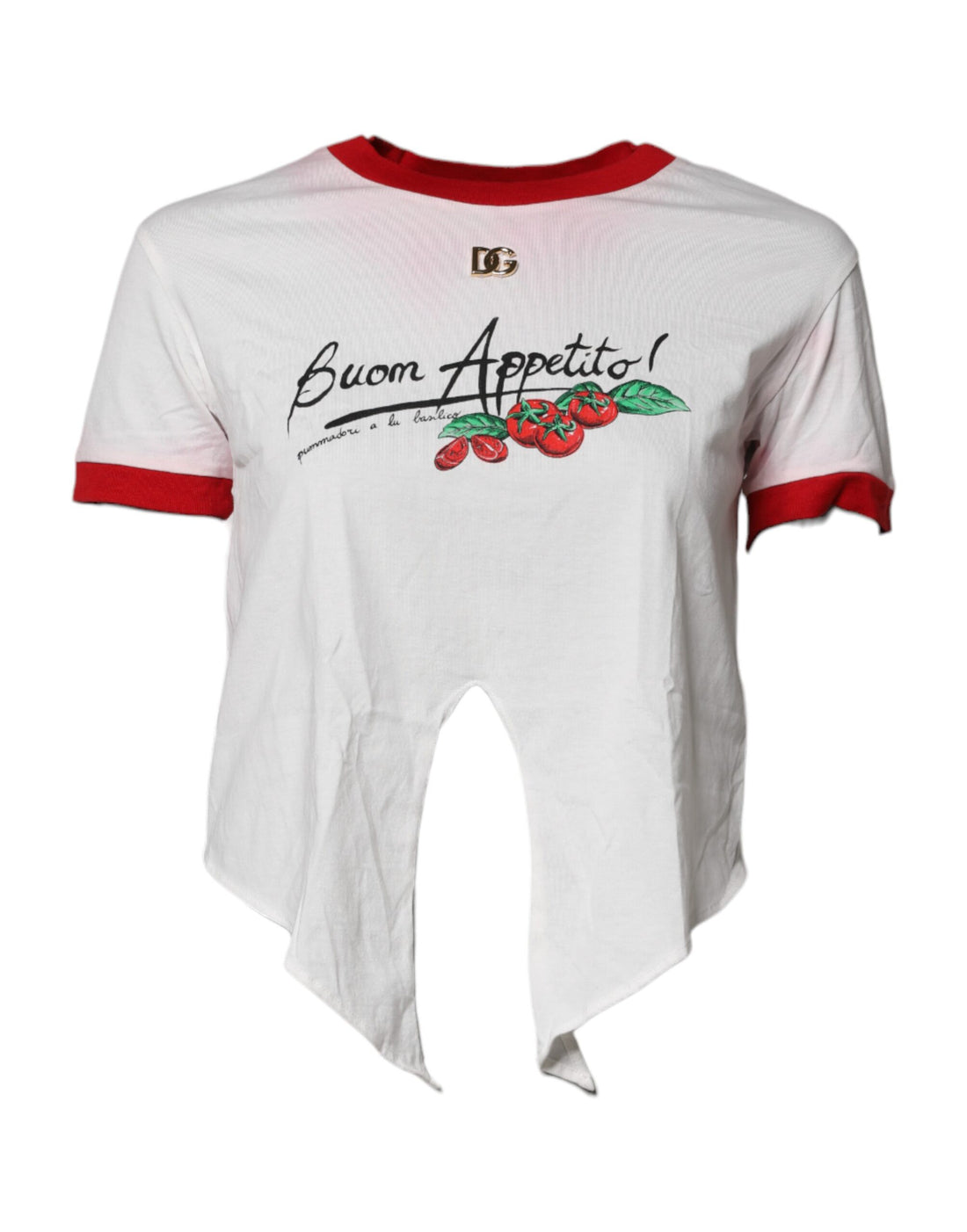 White Printed Round Neck Cropped Top T-shirt