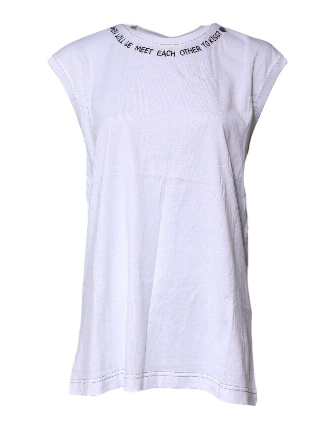 White Cotton Sleeveless Printed Tank T-shirt