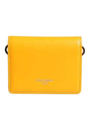 Yellow Leather Bifold Card Holder Crossbody Bag