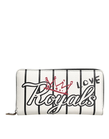 White Leather DG Crown Royals Continental Zip Around Wallet