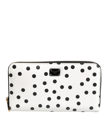 White Black Striped Leather Zip Around Continental Wallet