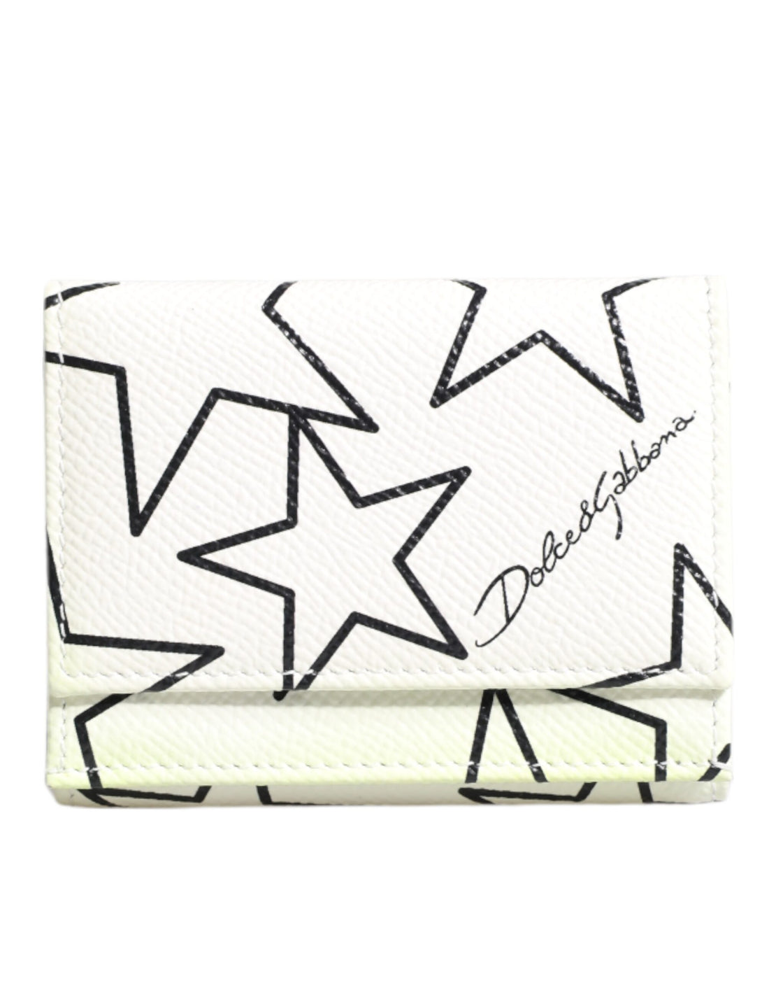 White Leather Trifold DG Star Print Card Holder Wallet