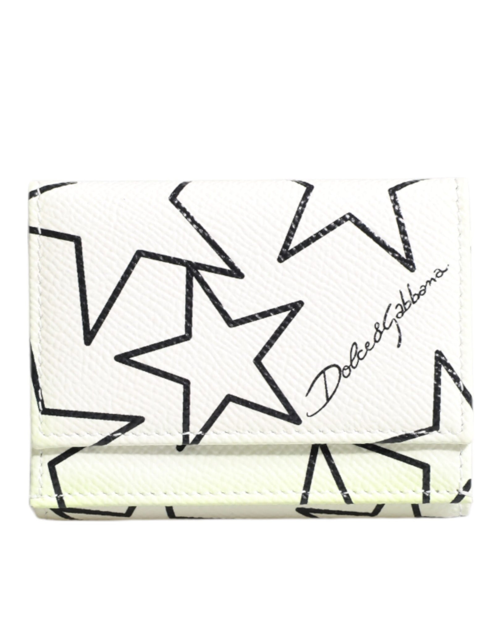 White Leather Trifold DG Star Print Card Holder Wallet