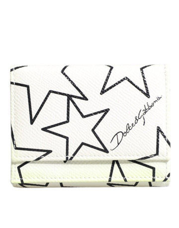 White Leather Trifold DG Star Print Card Holder Wallet