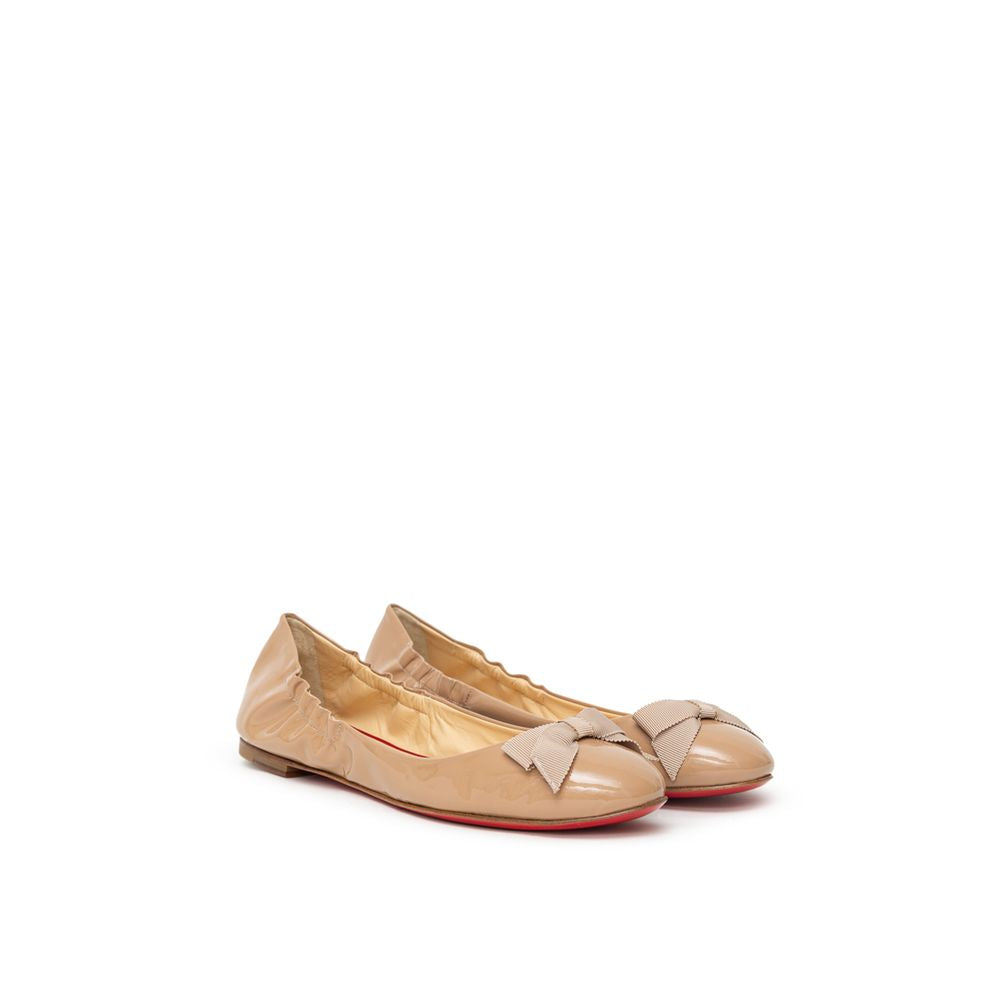 Beige Patent Leather Ballet Flats