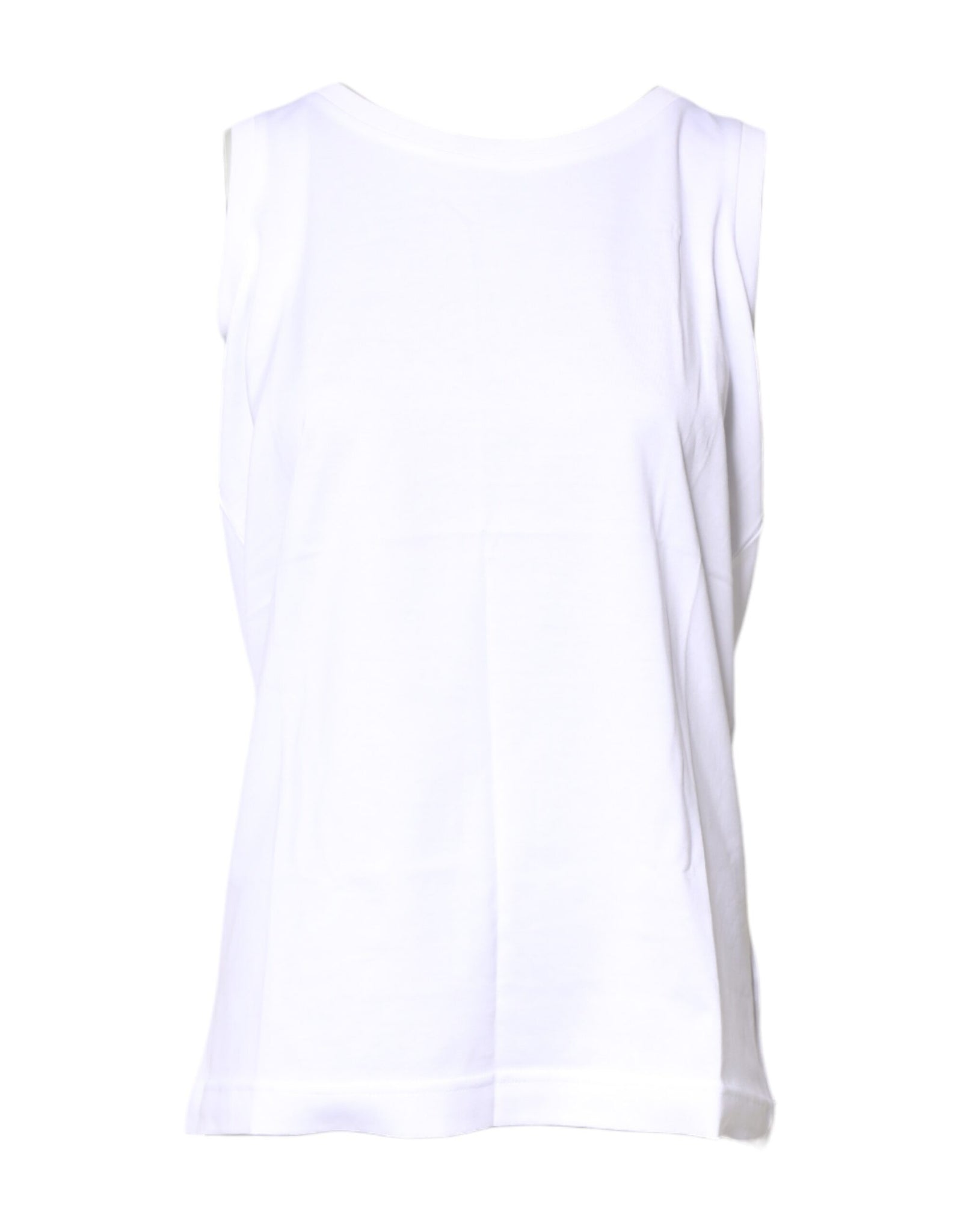 White Cotton Sleeveless Crew Neck T-shirt