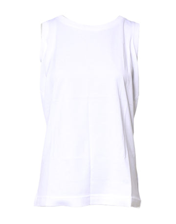 White Cotton Sleeveless Crew Neck T-shirt