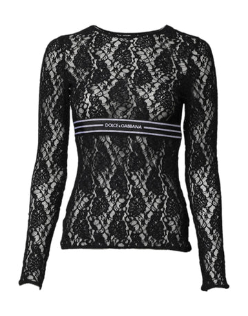 Black Floral Lace Long Sleeves Pullover Top