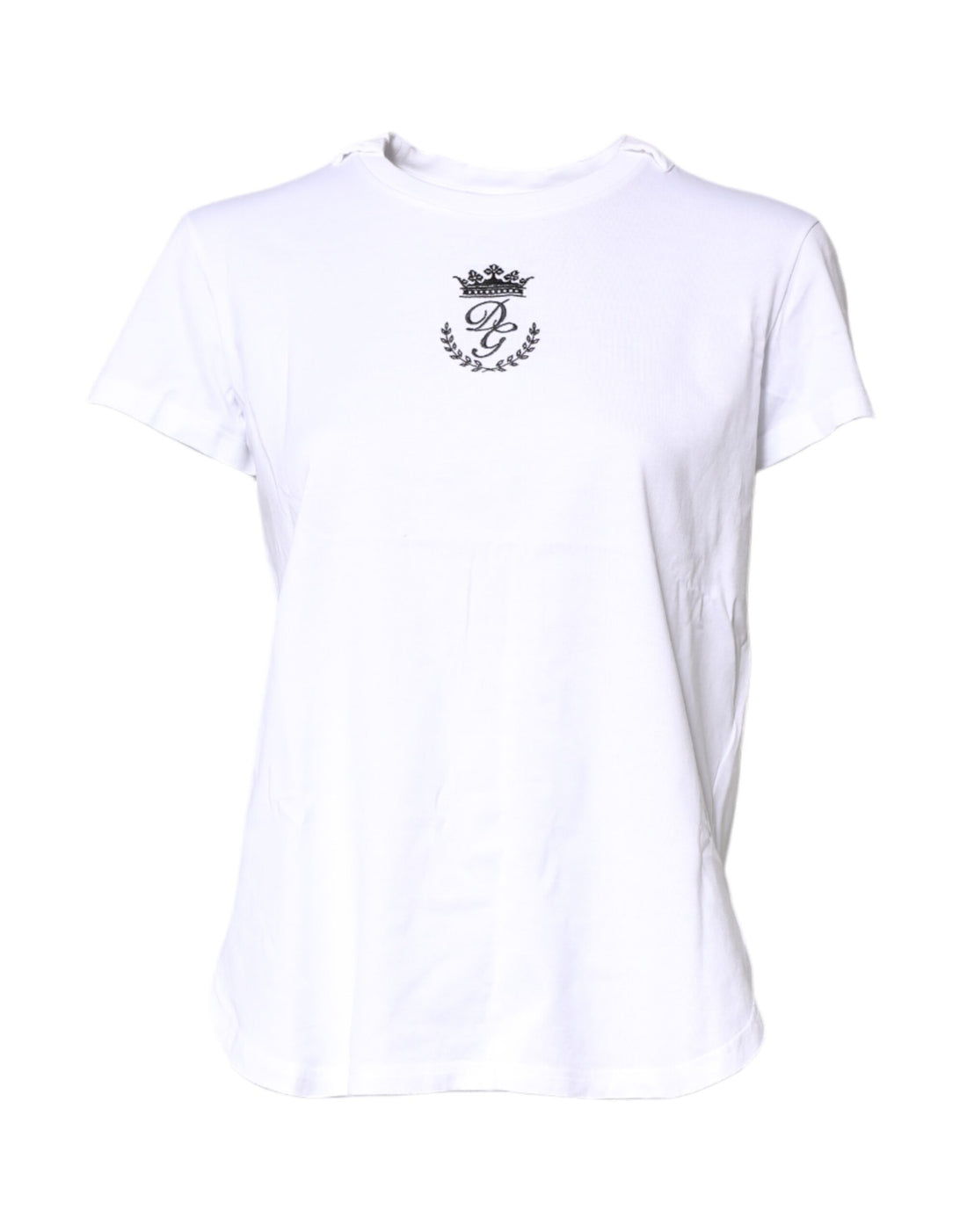 White Logo Crown Cotton Crew Neck T-shirt