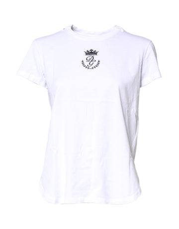 White Logo Crown Cotton Crew Neck T-shirt