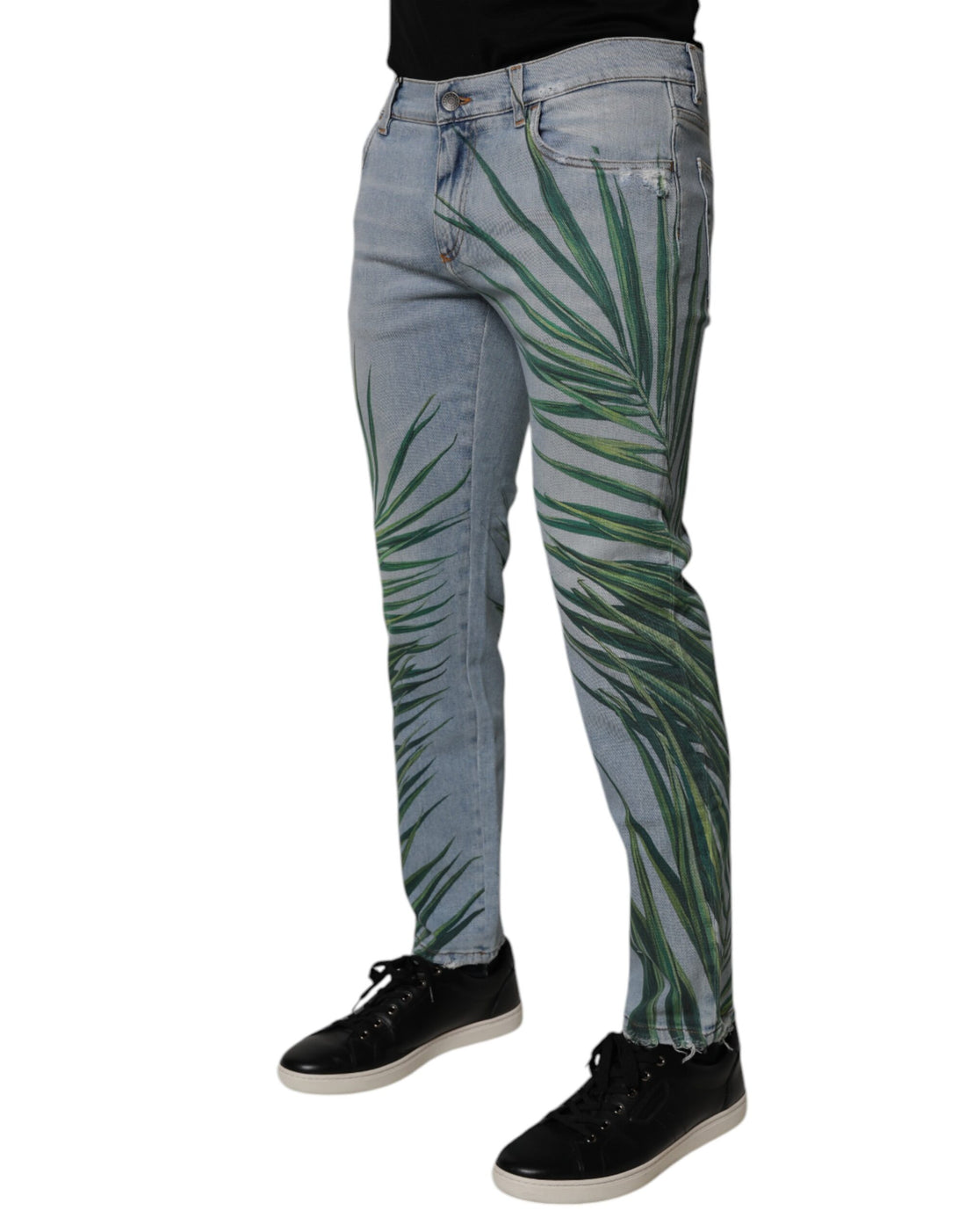 Light Blue Leaf Cotton Classic Men Denim Jeans
