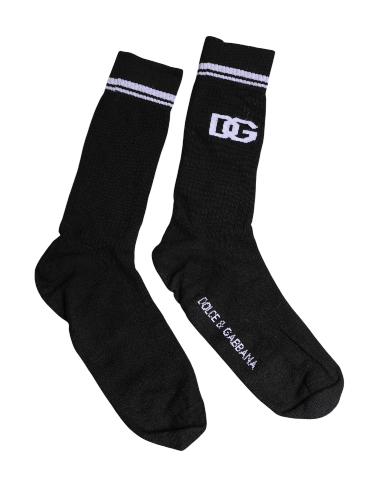 Black Cotton Logo Mid Calf Men Socks