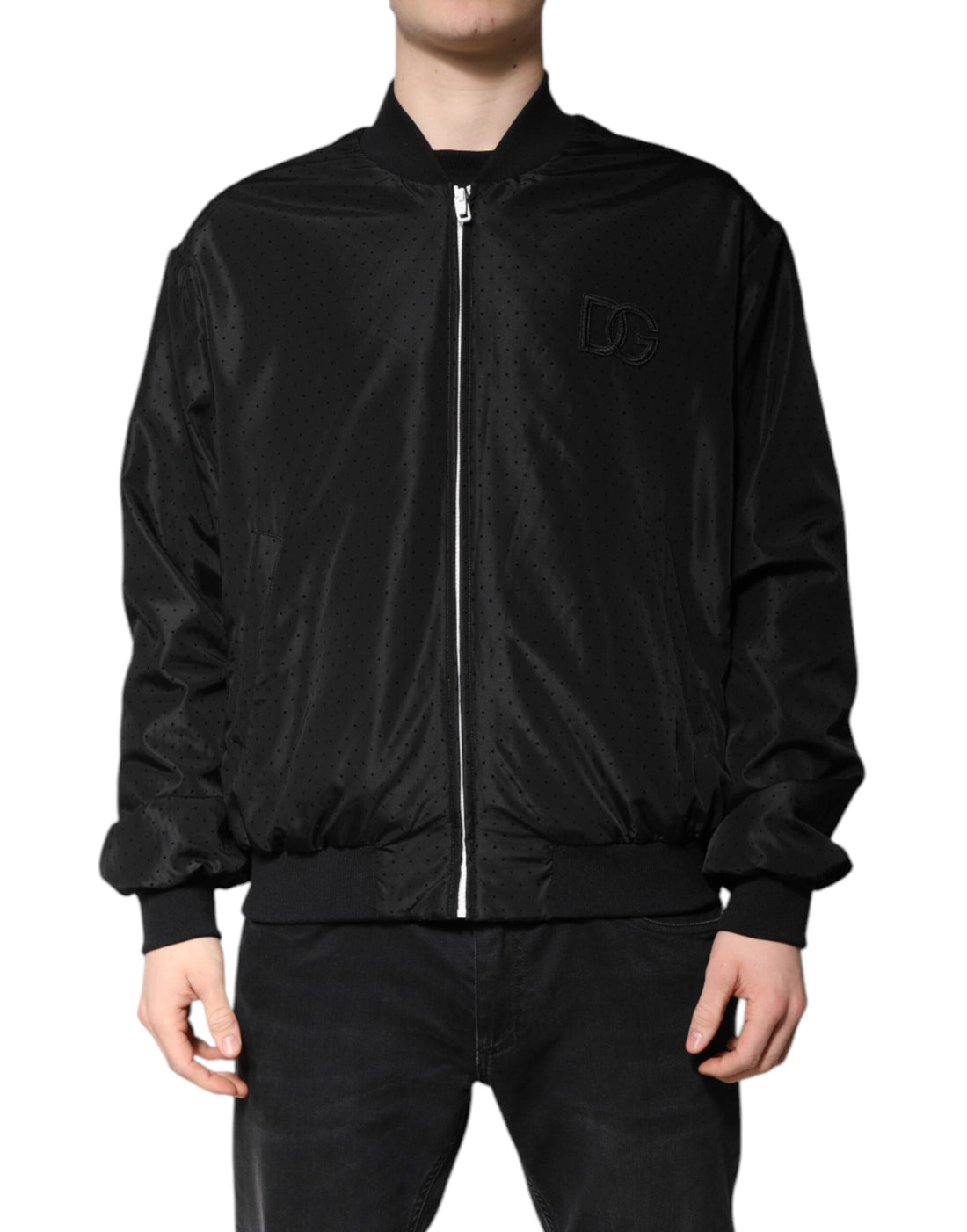 Black Long Sleeves Full Zip Bomber Jacket