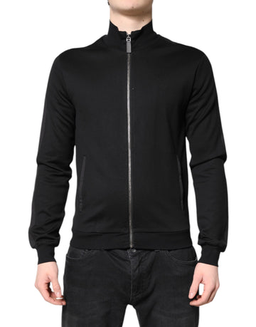 Black Cotton Logo Full Zip Men Bomber Jacket