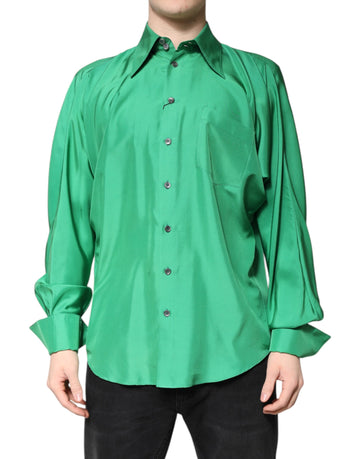 Green Silk Satin Long Sleeves Casual Shirt