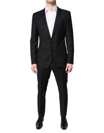 Black Wool Single Breasted 2 Piece Suit