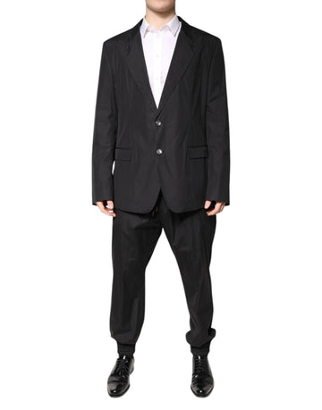 Black Cotton Single Breasted 2 Piece Suit
