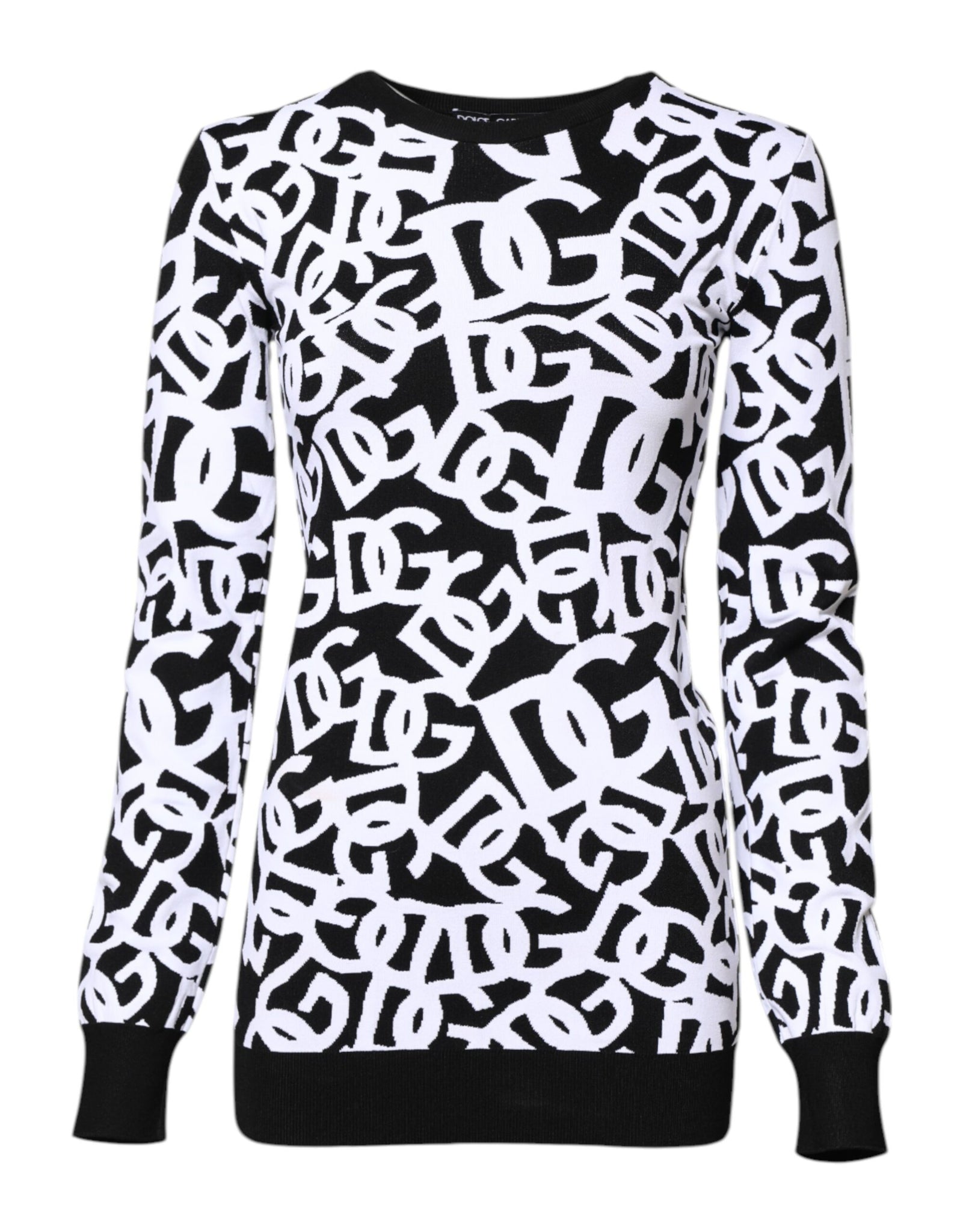 Black White Logo Print Women Pullover Sweater