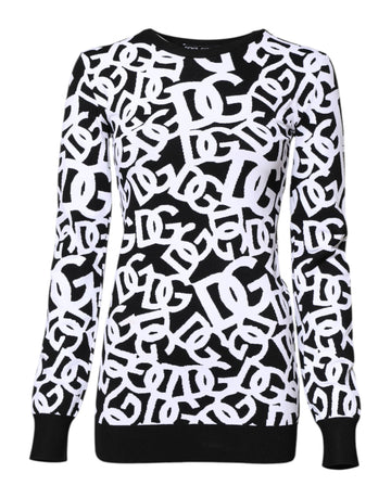Black White Logo Print Women Pullover Sweater