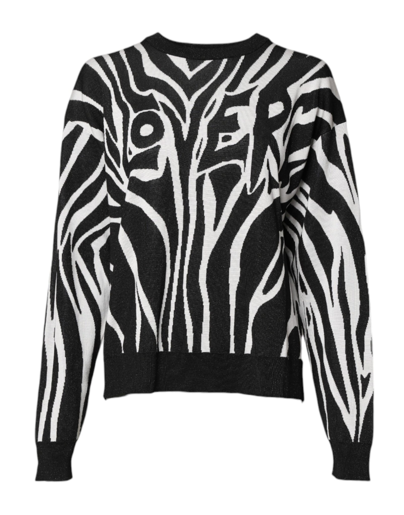 Black White Print Women Pullover Sweater