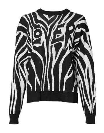Black White Print Women Pullover Sweater