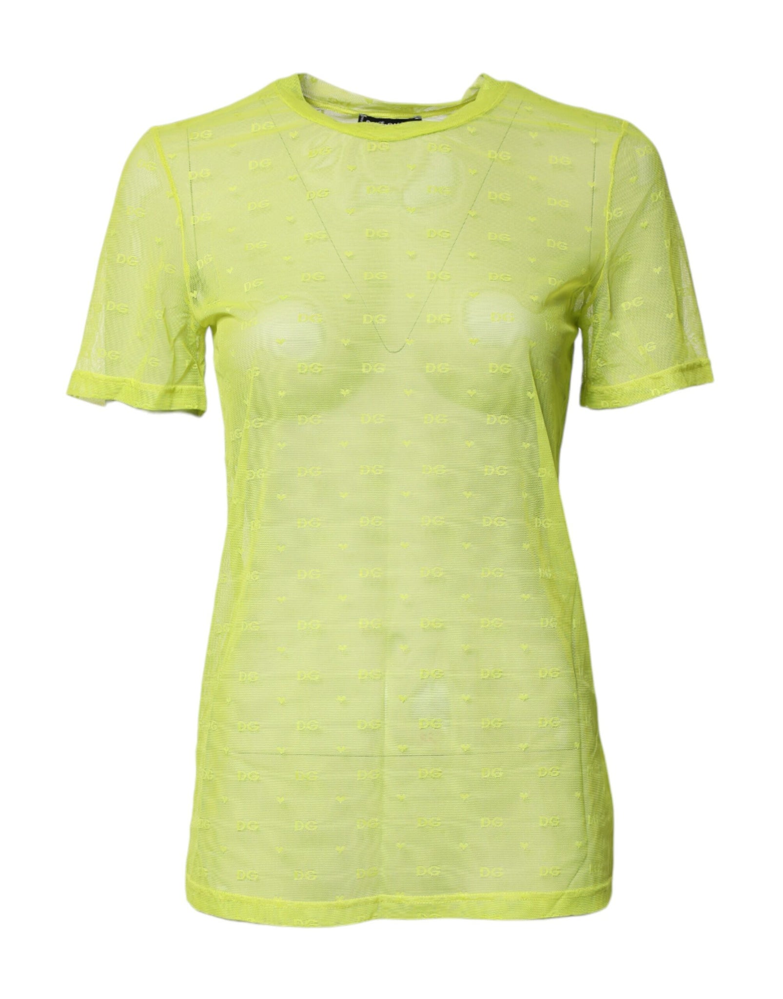 Green Nylon See Through Women Short Sleeves Top